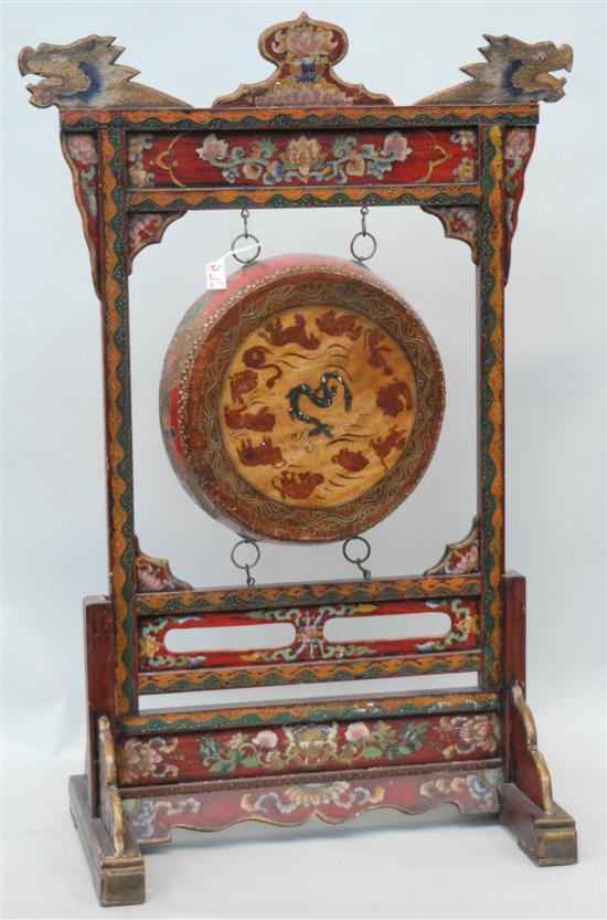 Appraisal: CHINESE DRUM ON STAND POLYCHROMED H W