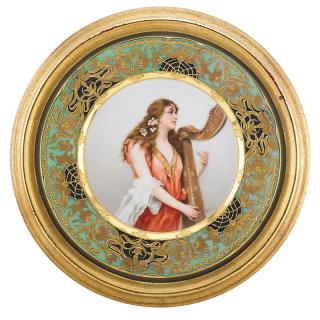 Appraisal: VIENNA STYLE PORCELAIN CABINET PLATE Decorated with a maiden playing