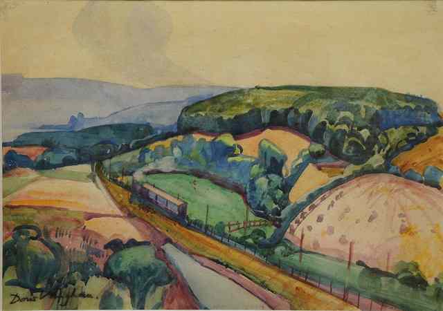 Appraisal: Doris Vaughan British - Train through a country landscape signed