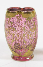 Appraisal: MOSER GLASSWORKS GOLD ENAMELED CRANBERRY VASE creased form tiny pink