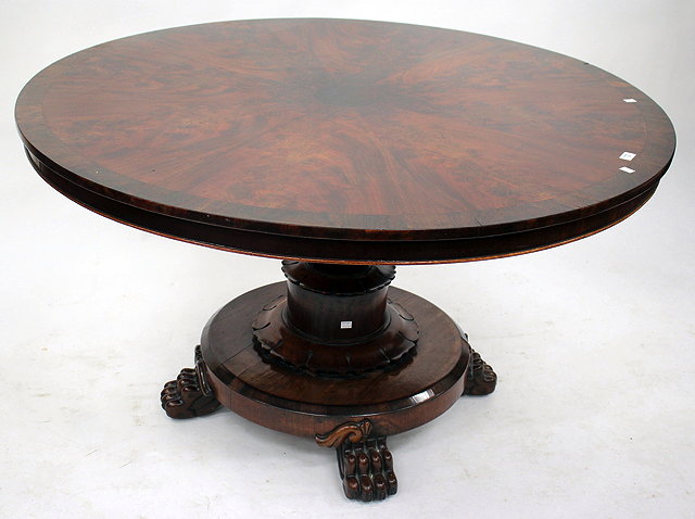 Appraisal: A TH CENTURY FLAME MAHOGANY CIRCULAR BREAKFAST TABLE with an