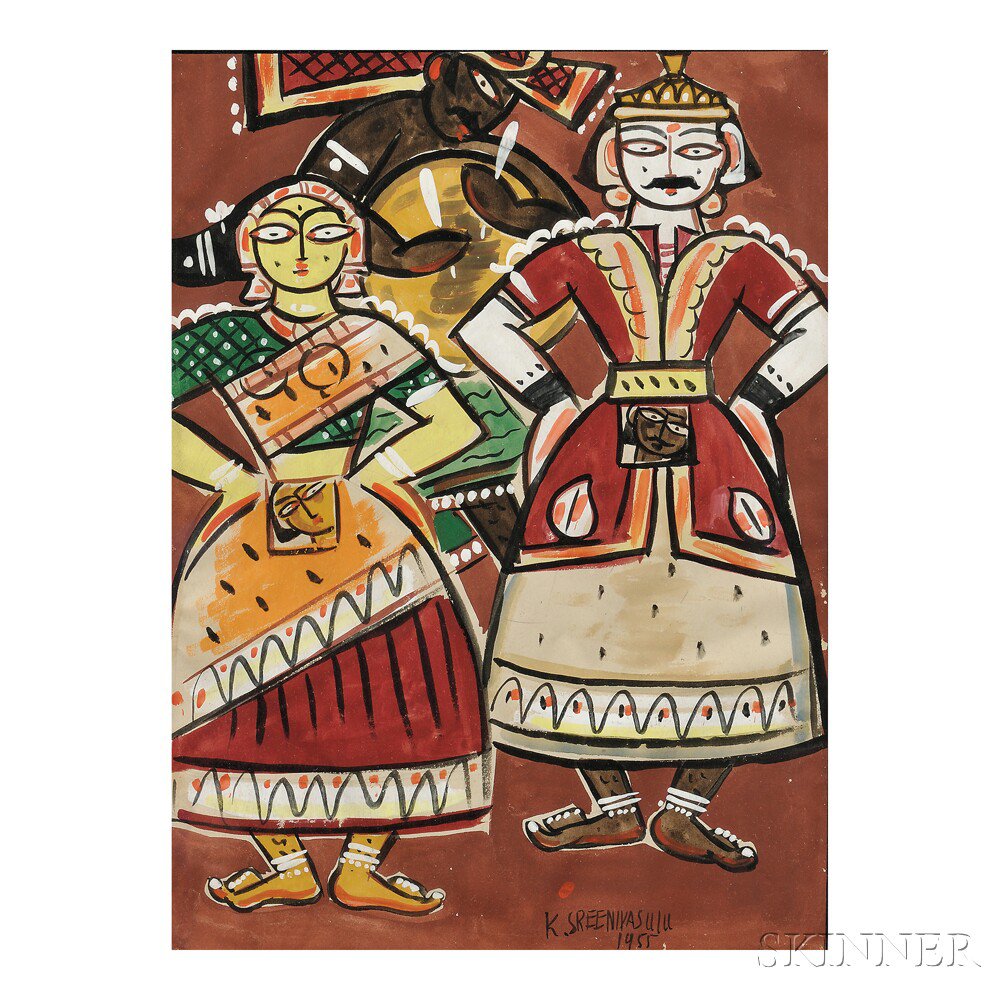 Appraisal: K Sreenivasulu - Folk Painting India th century depicting a