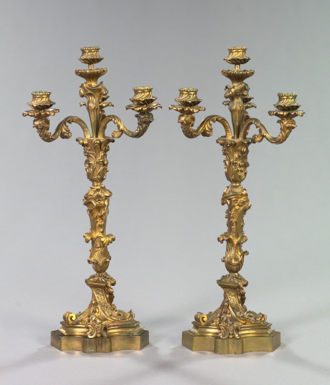 Appraisal: Pair of Napoleon III Gilt-Bronze Four-Light Candelabra third quarter th