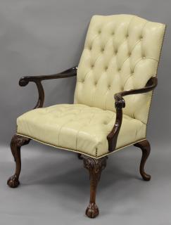 Appraisal: Leather Hancock Moore mahogany armchair with ball and claw feet