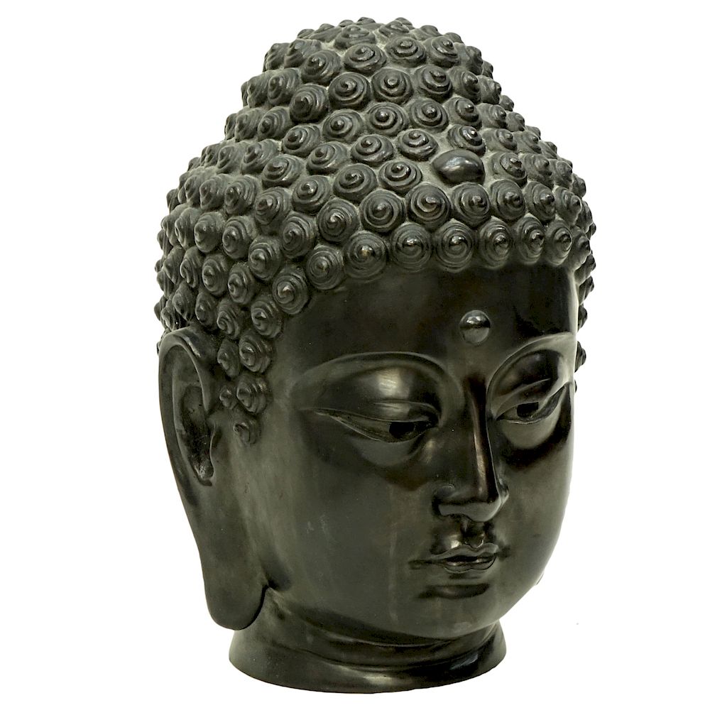 Appraisal: Bronze Sculpture Modeled After the Head of Buddha Large Bronze