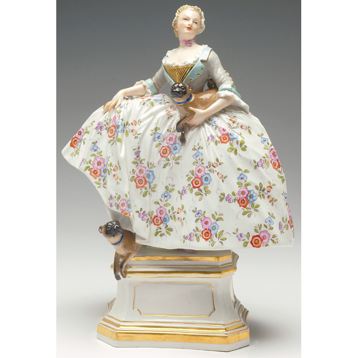 Appraisal: Meissen figurine Victorian lady in long floral dress and two