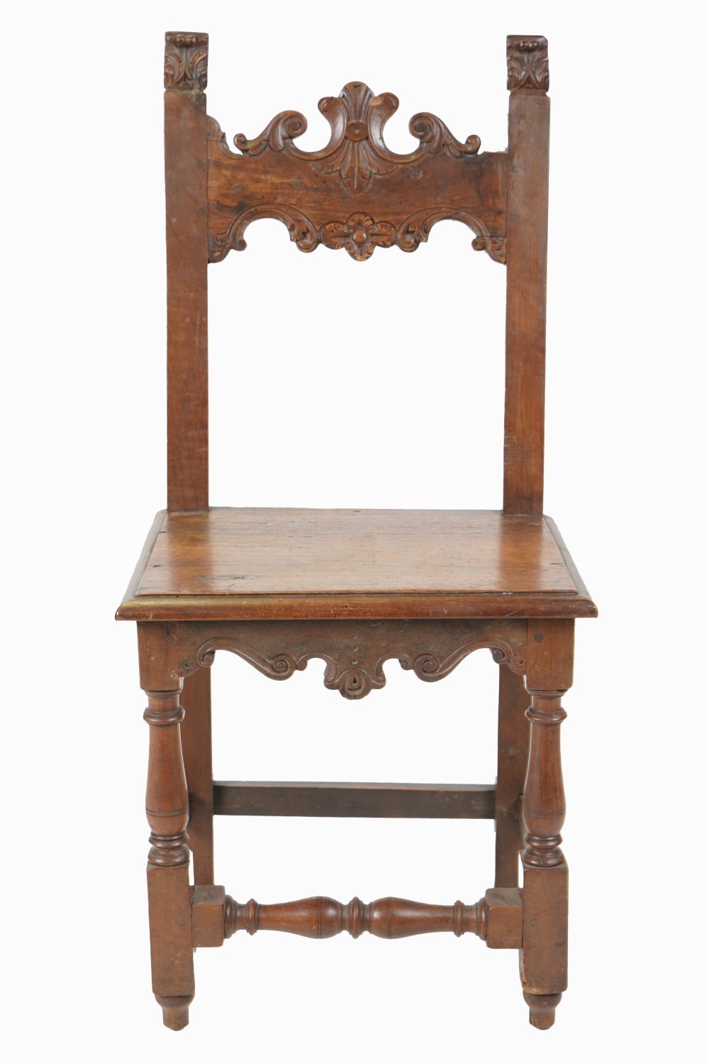 Appraisal: SPANISH BAROQUE STYLE CARVED WALNUT CHAIRCondition scattered minor nicks and