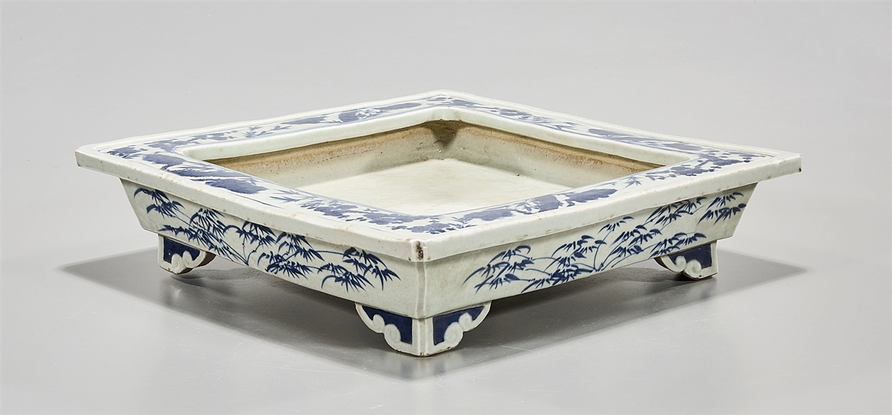 Appraisal: Chinese blue and white porcelain footed basin bamboo tree and