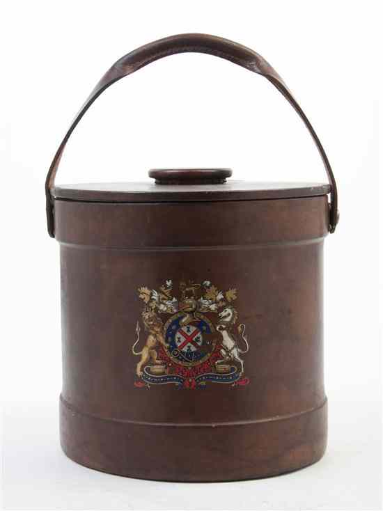 Appraisal: An English Leather Clad Ice Bucket of cylindrical form having