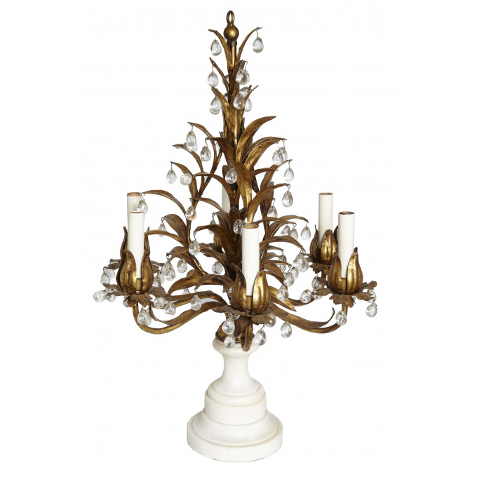 Appraisal: Six Light Gilt Iron Candelabra Lamp th c with a