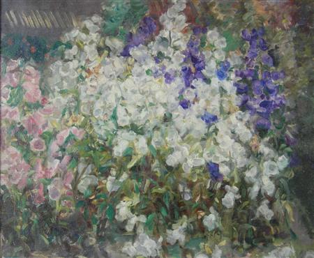 Appraisal: ATTRIBUTED TO DAME ETHEL WALKER BRITISH - FLOWERBED Oil on