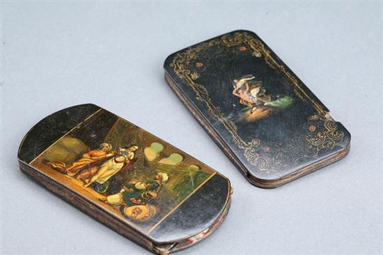 Appraisal: TWO DECORATED CIGAR CASES Probably German th century lacquered papier