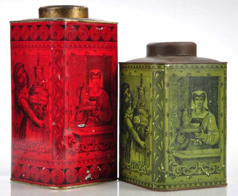 Appraisal: Lot of Decorative Slip Top Store Tins Description Pre- tins