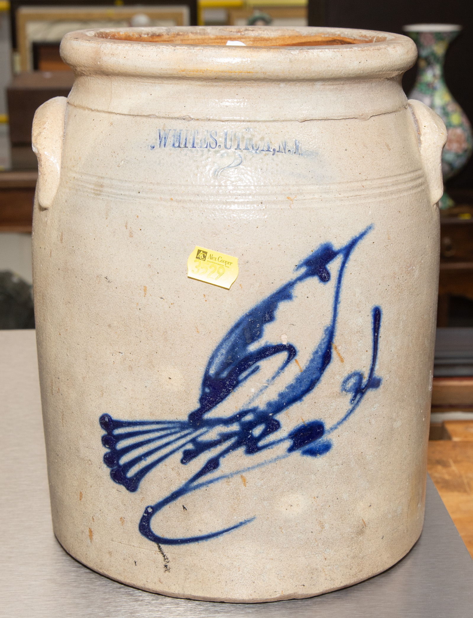 Appraisal: WHITE UTICA NEW YORK GAL COBALT DECORATED CROCK th century