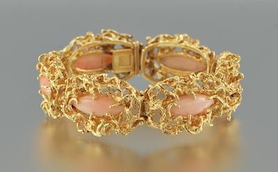 Appraisal: An k Gold and Angel Skin Coral Bracelet k yellow