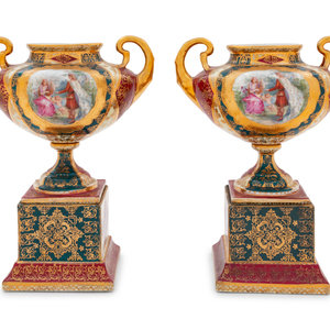 Appraisal: A Pair of Vienna Style Transfer-Printed Porcelain Vases Circa Height