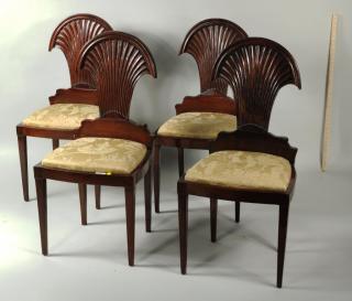 Appraisal: Toscanini's Four Carved Mahogany Hall Chairs Toscanini's four carved mahogany