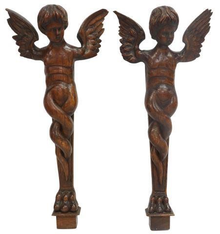 Appraisal: pair Renaissance Revival oak architectural carvings th c winged demi-figure