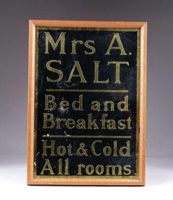 Appraisal: BED BREAKFAST REVERSE GLASS SIGN Reverse etched and gilt sign