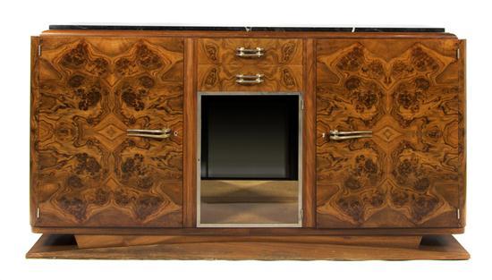 Appraisal: n Art Deco Style Burlwood Sideboard having rectangular marble top