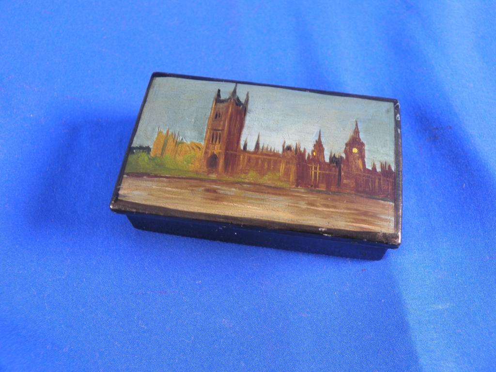 Appraisal: A Victorian papier mache snuff box the hinged lid painted