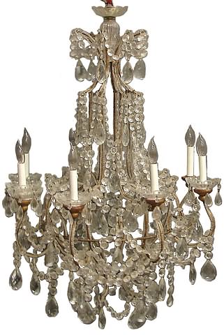 Appraisal: Sea-scrolled filigree frame supporting eight electric lights adorned with glass