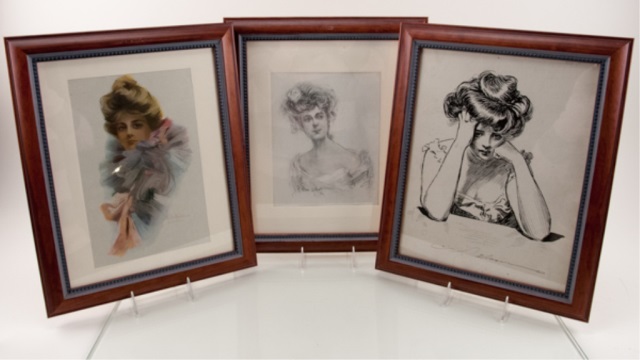 Appraisal: Three Framed Prints of Women To include pieces One signed