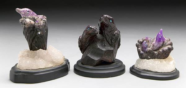 Appraisal: Group of Three Sugilite Animal Carvings Three carvings comprising two