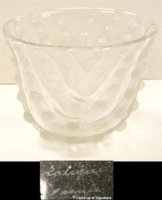 Appraisal: Lalique clear and frosted glass vase ''Vichy'' introduced in engraved