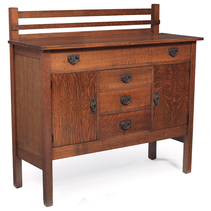 Appraisal: Gustav Stickley sideboard similar to plate rail at back above