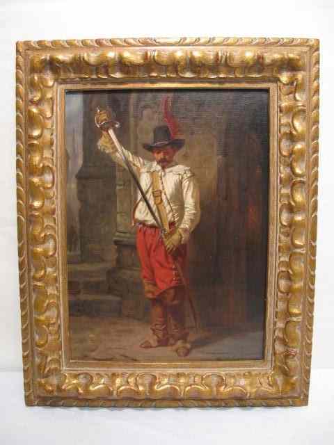 Appraisal: Oil on board painting Depicts a Spanish Swordsman Framed in