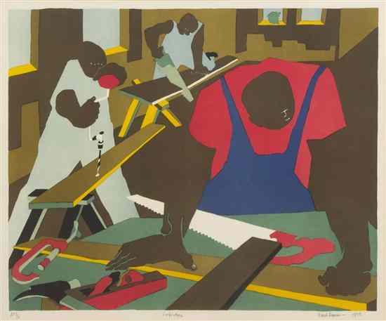 Appraisal: Jacob Lawrence American - Carpenters color offset lithograph edition AP