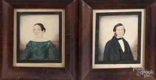 Appraisal: Pair of miniature watercolor portraits of a husband and wife