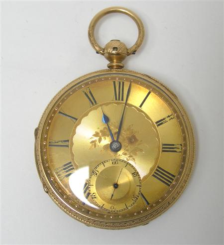 Appraisal: A Victorian ct gold open faced pocket watch with finely