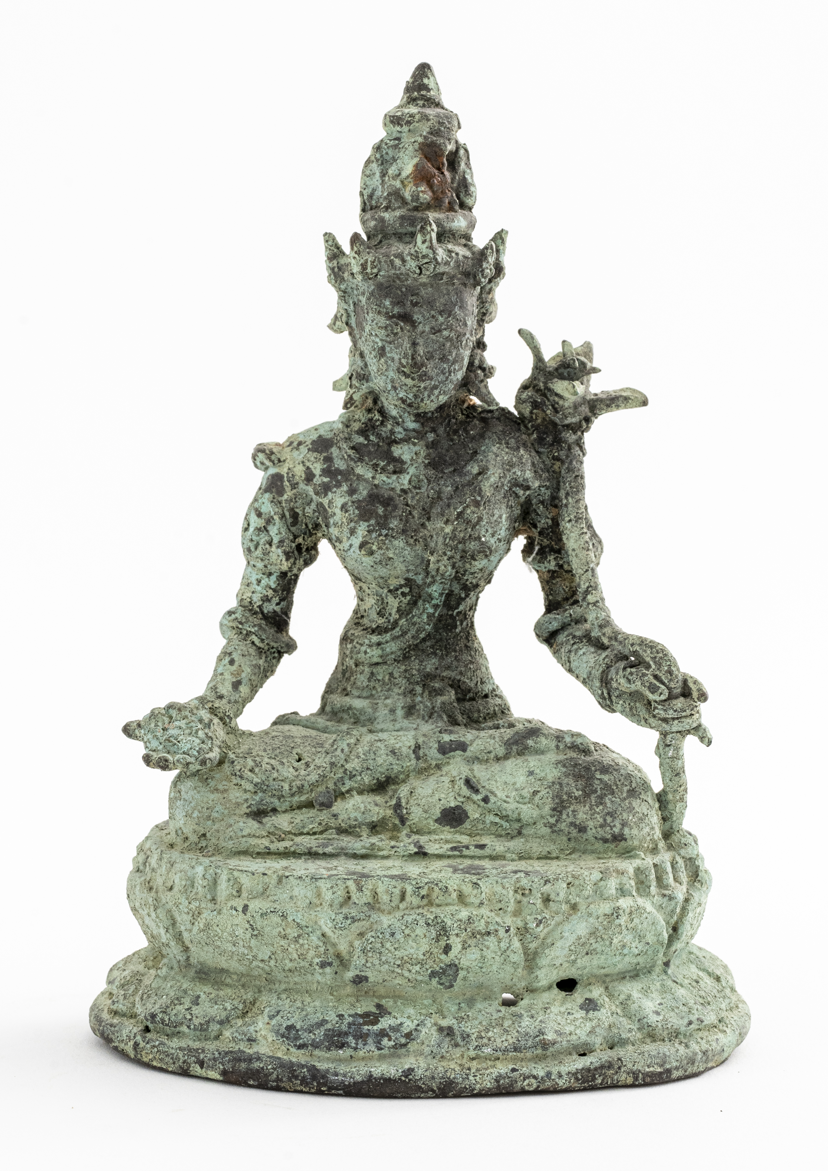 Appraisal: PATINATED BRONZE SEATED FIGURE OF AVALOKITESHVARA Patinated bronze seated figure