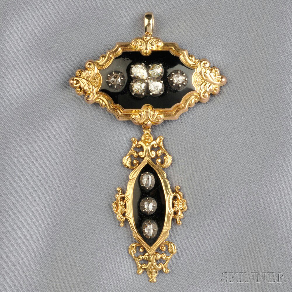 Appraisal: Antique Gold and Rose-cut Diamond Pendant Brooch the rose-cut diamonds