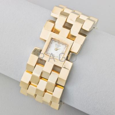 Appraisal: GOLD TANK TRACK BRACELET WATCH Broad k gold ribbon of