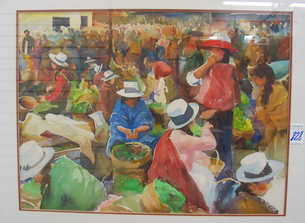 Appraisal: GUATEMALAN WATERCOLOR on paper th century Bazaar scene with outdoor