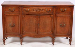 Appraisal: HEPPLEWHITE STYLE WALNUT SIDEBOARD H W A carved shell crest