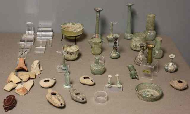 Appraisal: Large Group of Excavated Roman and Israeli Glass Including bowls