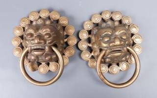 Appraisal: Brass Foo Dog Door Knockers Pair Pair of brass Foo