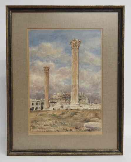 Appraisal: Watercolor signed ''Athens The Temple of Jupiter'' illegible signature Sight