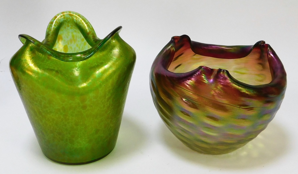 Appraisal: PC ATTR LOETZ IRIDESCENT BOHEMIAN ART GLASS VASES Bohemia th