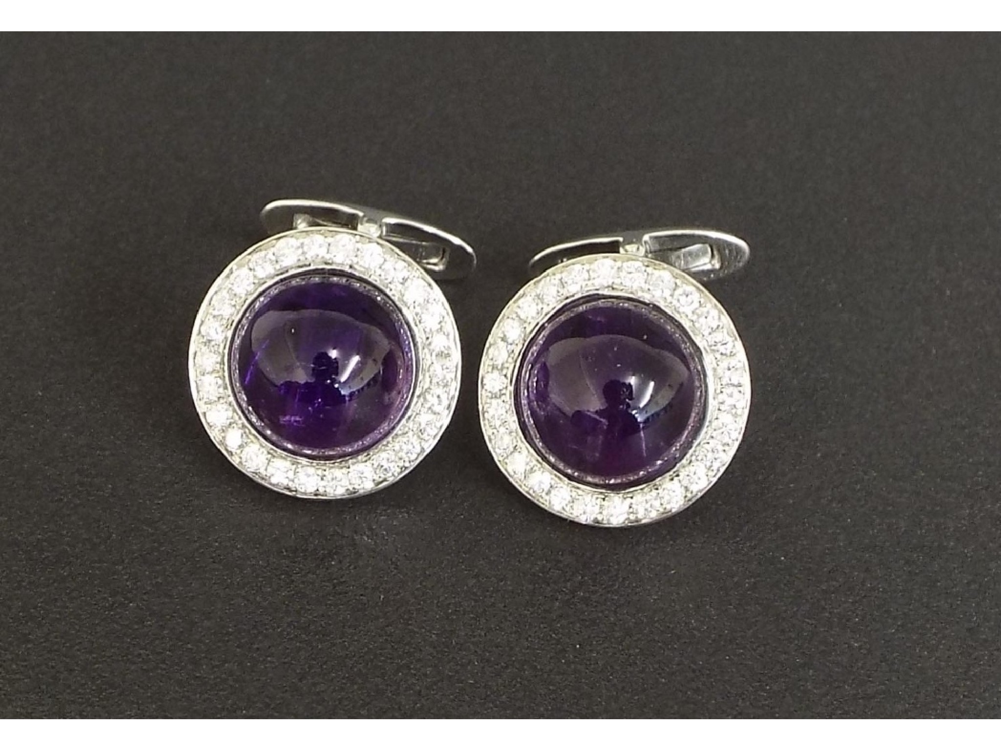 Appraisal: Good pair of ct white gold cabouchon amethyst and diamond