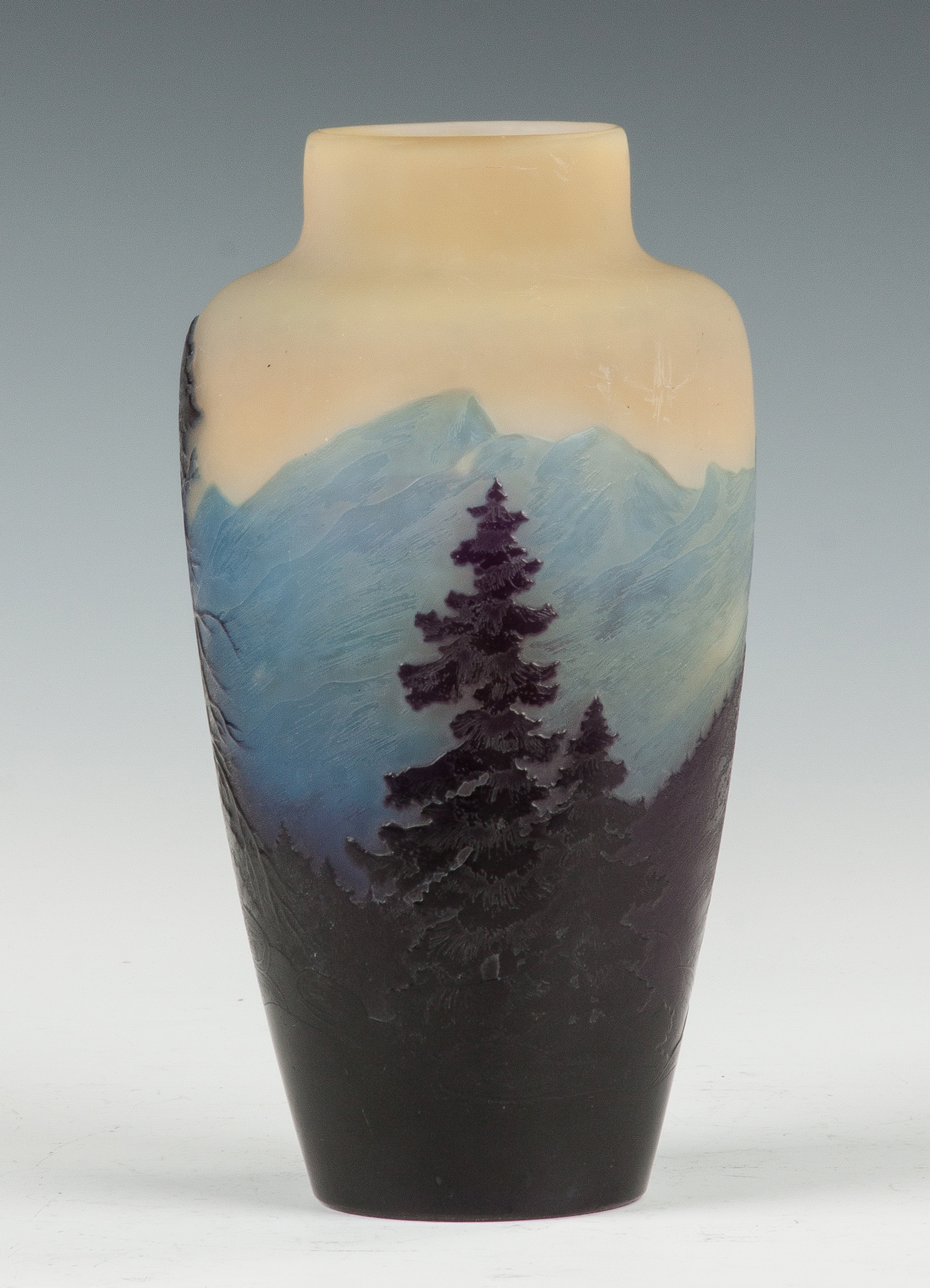 Appraisal: Galle Cameo Vase Landscape with Mountains Early th cent Sgn