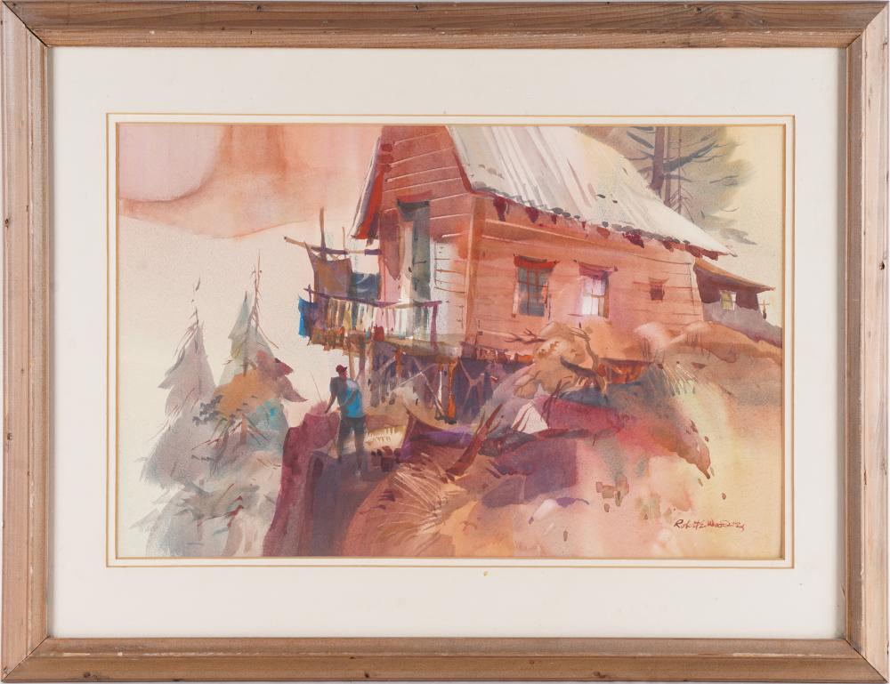 Appraisal: ROBERT EARLE WOOD - LANDSCAPE WITH CABINwatercolor on paper signed