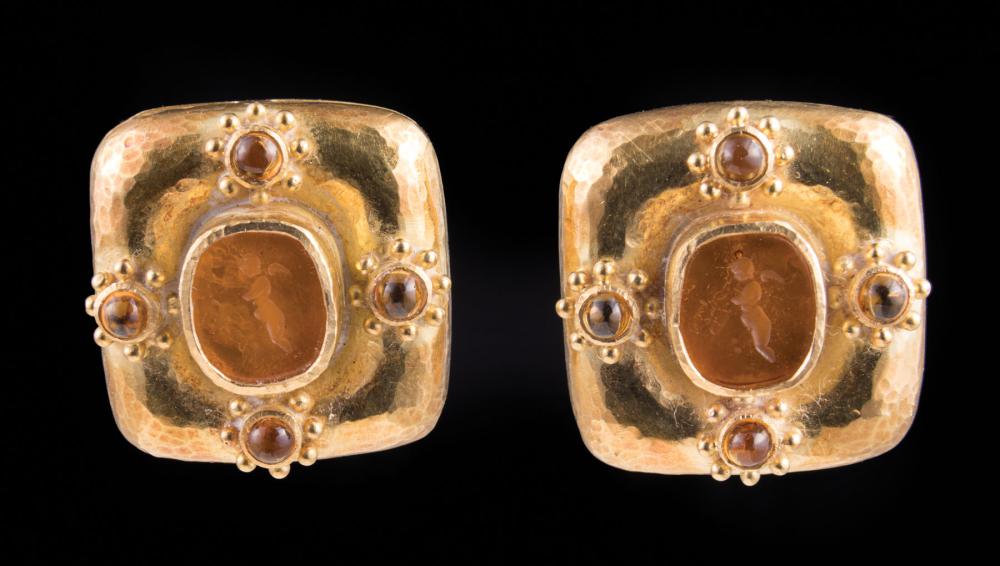 Appraisal: Elizabeth Locke kt Yellow Gold Citrine and Venetian Glass Intaglio