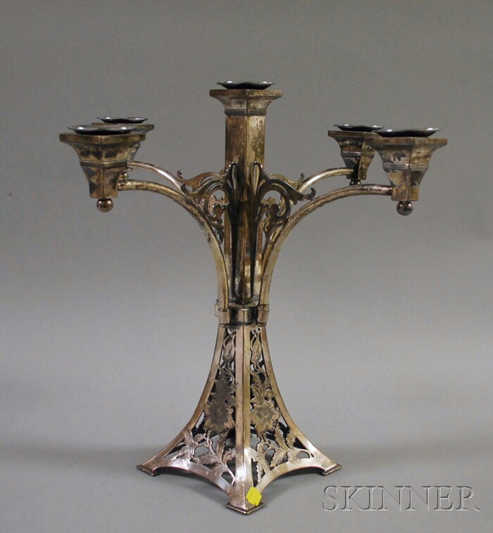 Appraisal: Silver-plated Five-light Candelabra unmarked with replaced candle inserts ht in