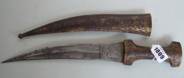 Appraisal: A Qajar dagger late th century with curved engraved steel