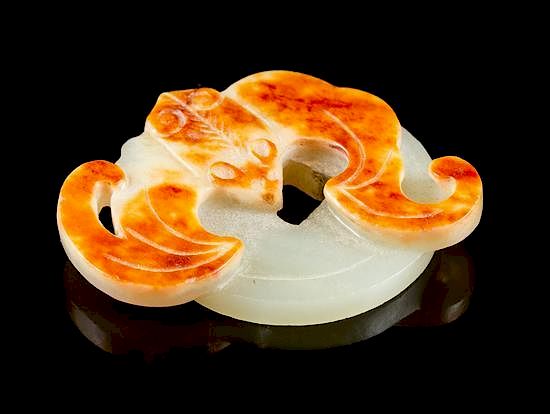 Appraisal: A Carved Jade Bat and Coin Toggle Width inches A